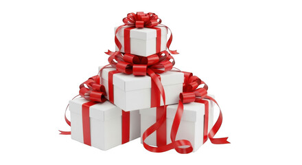 3d stack of gift boxes with red ribbons and bows festive holiday celebration transparent background
