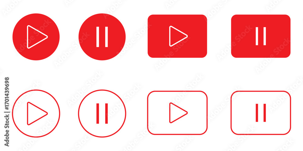 Poster media player icon set. media player button icons. play and pause buttons,video audio player, player 