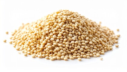Fototapeta premium Pile of raw quinoa seeds isolated on a white background.