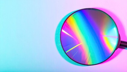 Obraz premium Magnifying Glass with Rainbow Caustic Reflections on Pink and Blue Background