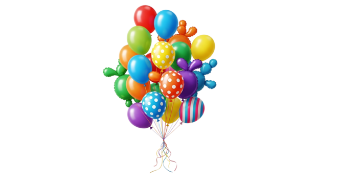 Bunch of colorful balloons for party decoration isolated PNG with Transparent Background