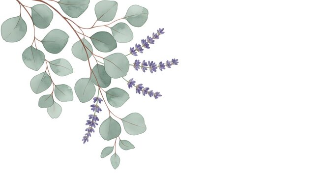 Watercolor eucalyptus  lavender adorn the upper left corner