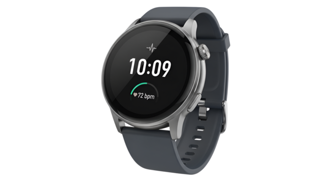 Smartwatch displaying the time 10:09 with a heart rate monitor isolated PNG with Transparent Background