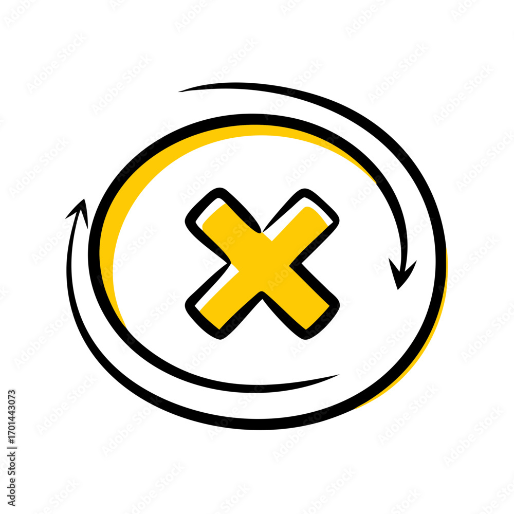 Poster circle cancel button with cross hand drawing icon for web and graphic design