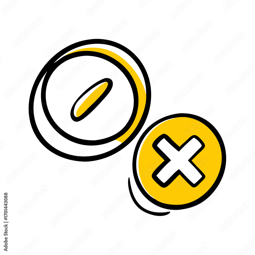 Poster circle delete cross cancel option hand drawing icon for web and graphic design