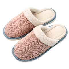 A comfortable pair of brown leather slippers isolated on a white background