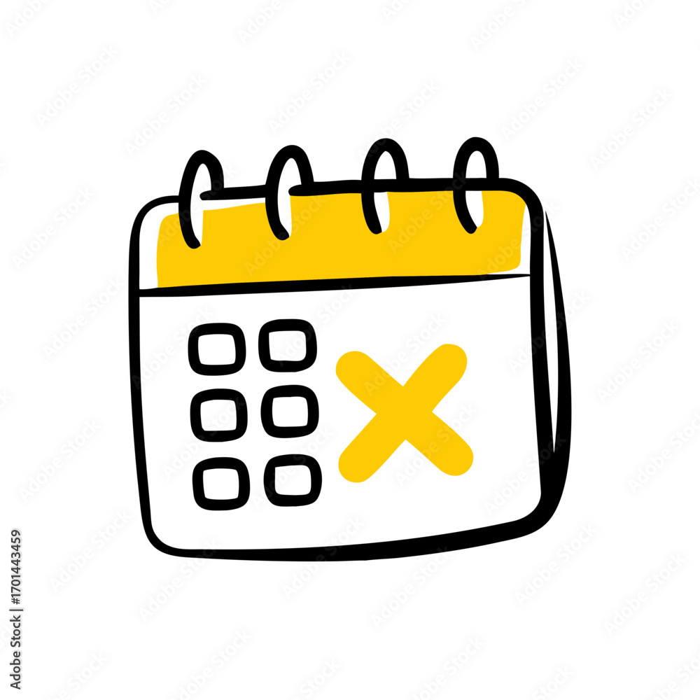 Poster delete event calendar cross mark hand drawing icon for web and graphic design