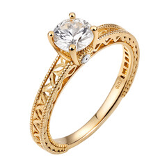 Precious golden jewelry with a brilliant diamond ring, elegant chain, and luxurious bracelet, isolated on a white background