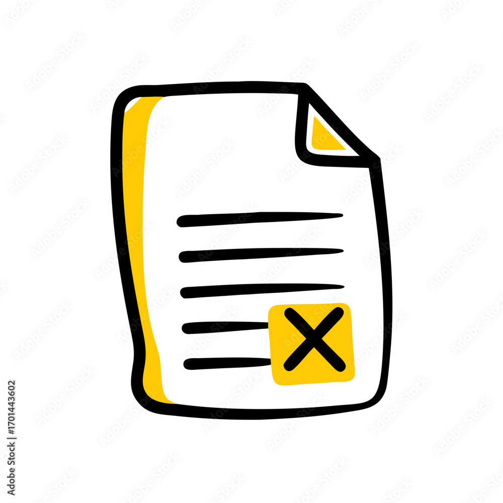 Poster document with x mark for deletion hand drawing icon for web and graphic design