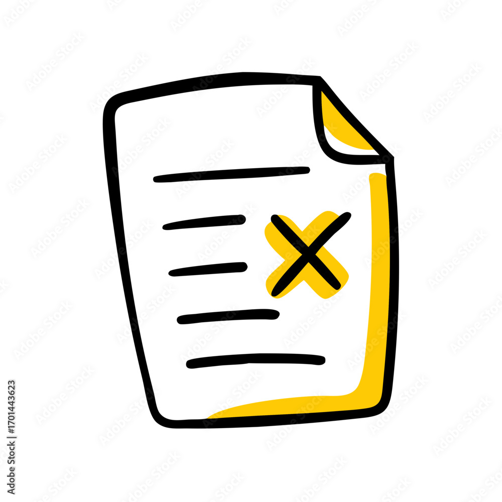 Poster document with x mark for deletion hand drawing icon for web and graphic design