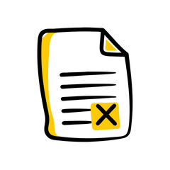 Document with X Mark for Deletion hand drawing icon for web and graphic design