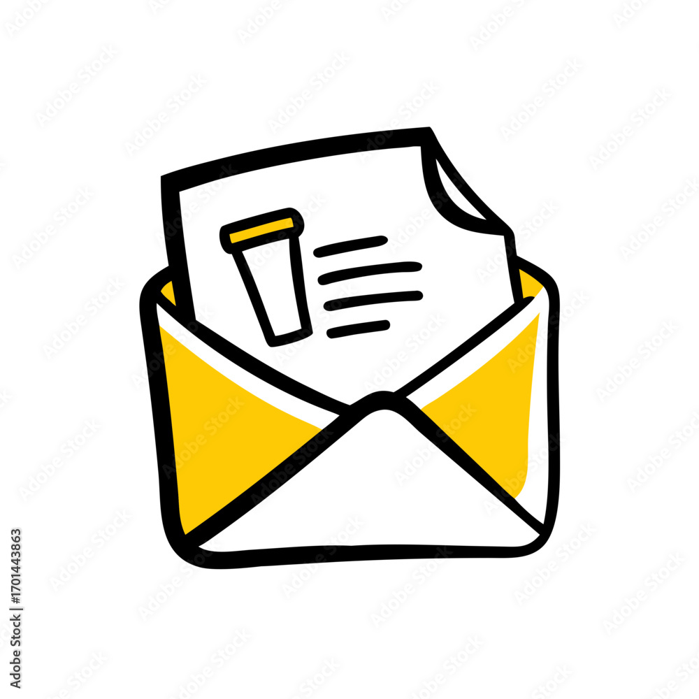 Poster email document with trash symbol hand drawing icon for web and graphic design