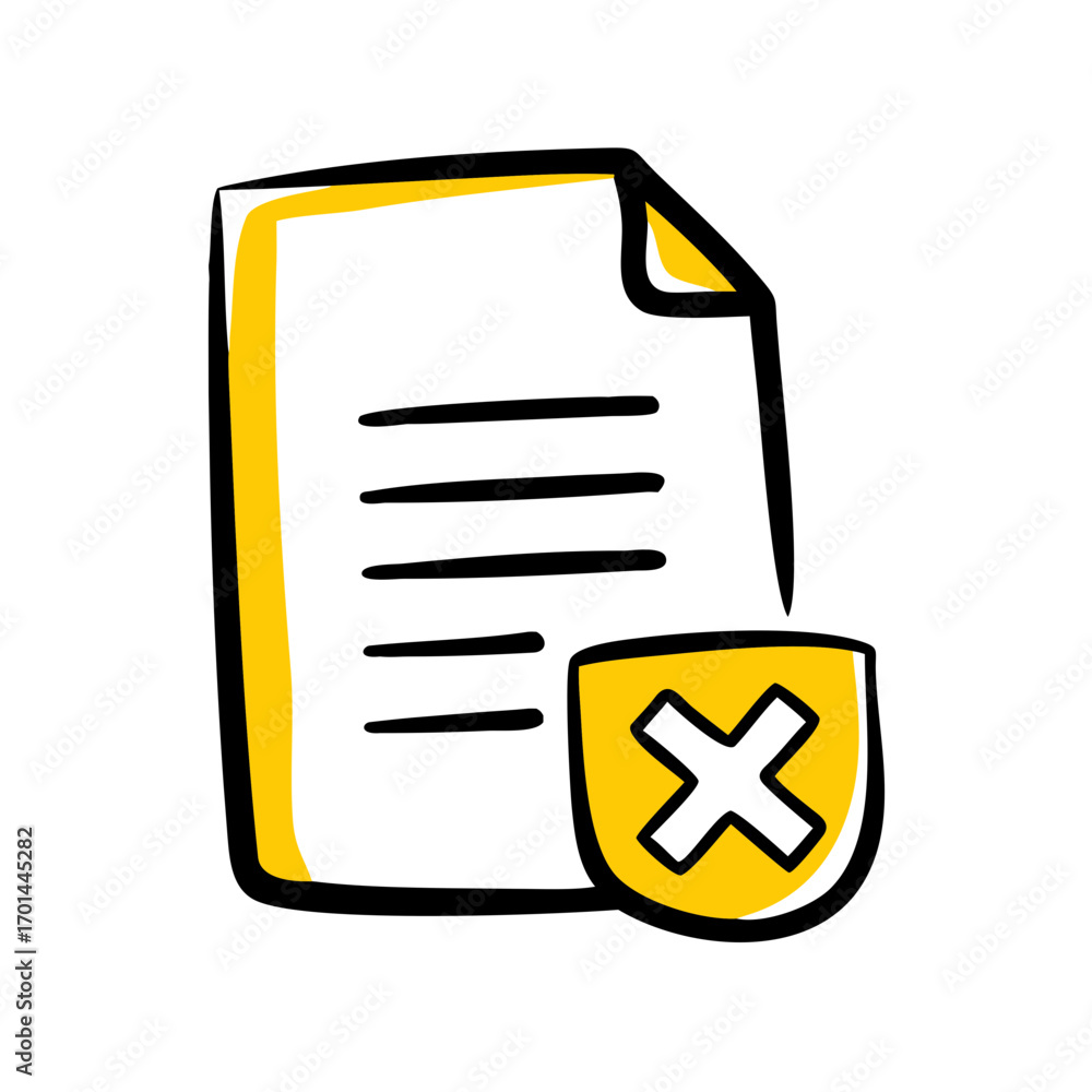 Poster paper file with x mark delete hand drawing icon for web and graphic design