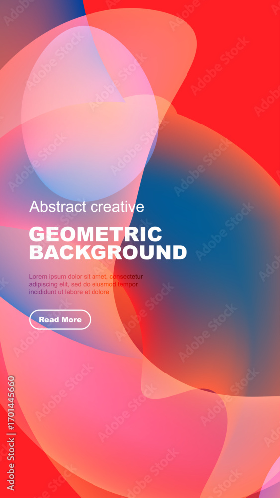Poster vibrant abstract shapes overlap, creating colorful geometric background. text promotes further explo