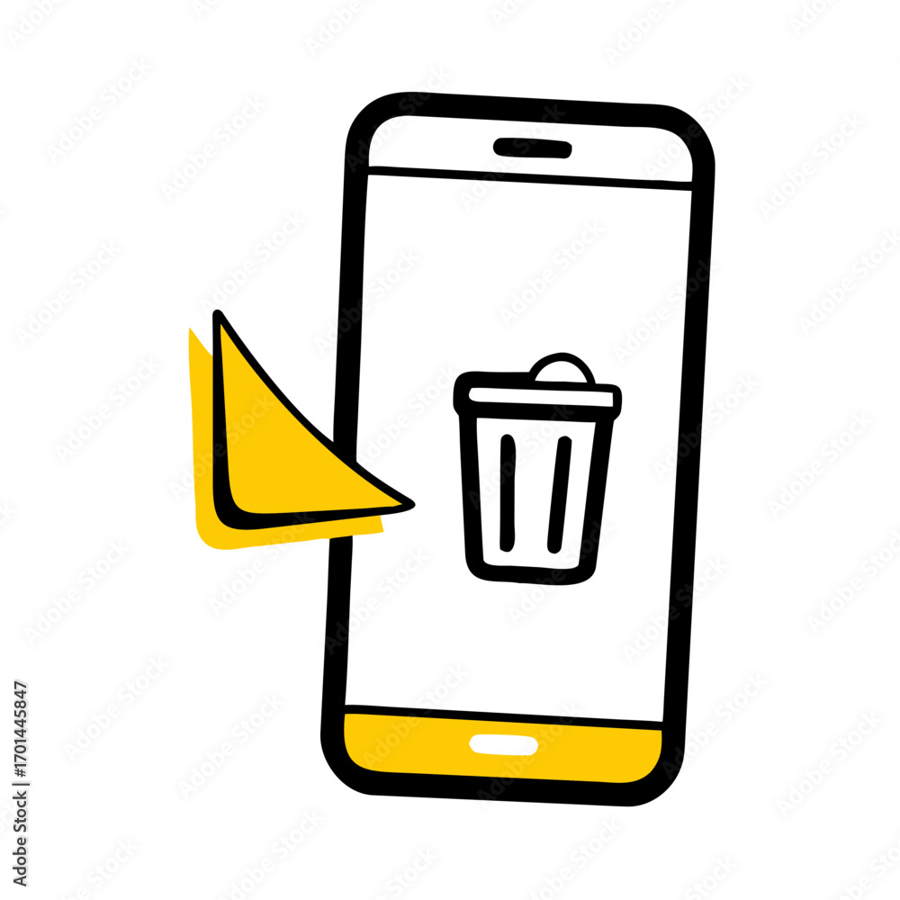 Poster smartphone with remove trash icon hand drawing icon for web and graphic design