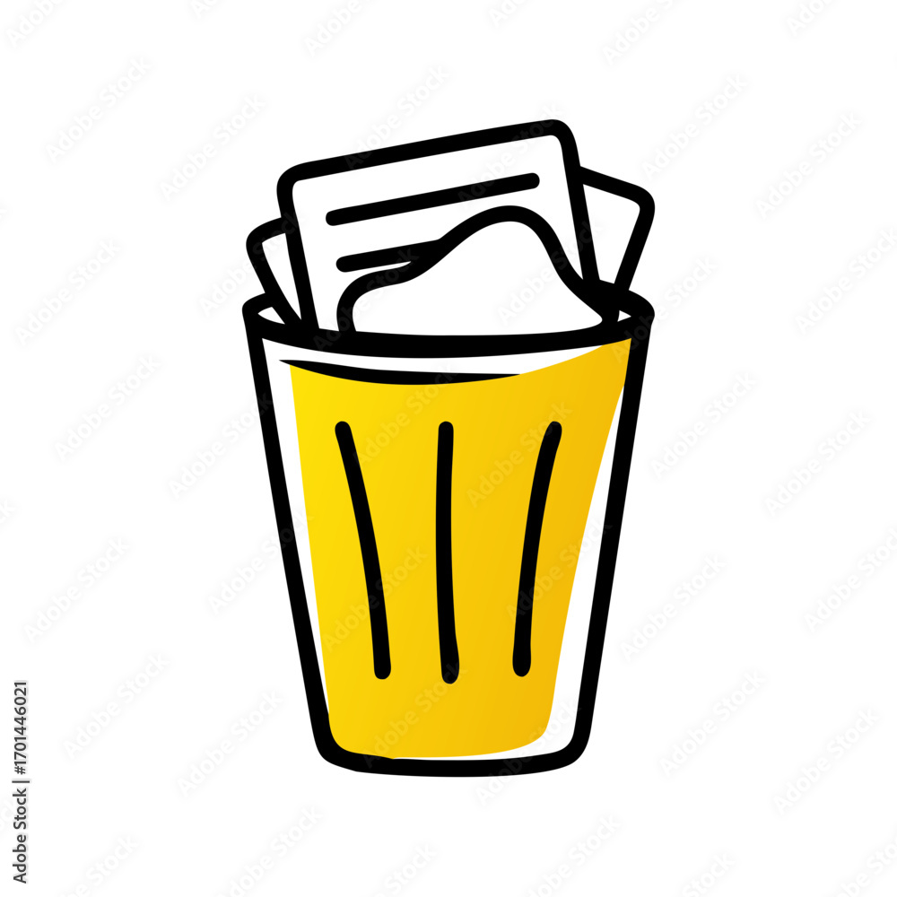 Poster trash bin with document paper inside hand drawing icon for web and graphic design