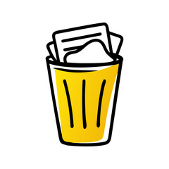 Trash Bin with Document Paper Inside hand drawing icon for web and graphic design