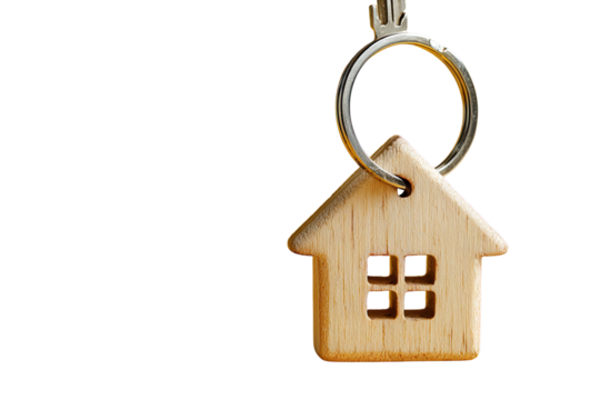 Wooden house keychain, key ring