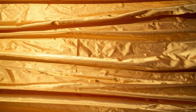 Textured Gold Foil Background with Crinkled Surface in Warm Sunlight