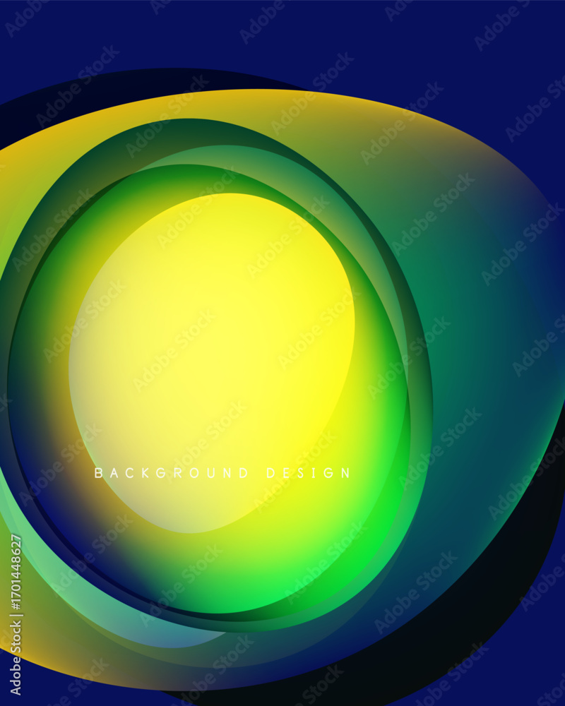 Poster abstract vibrant circles blend, creating dynamic colorful background. smooth gradients suggest depth