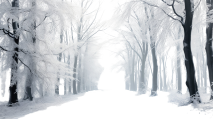 Mysterious trees in fog landscape illustration on white background