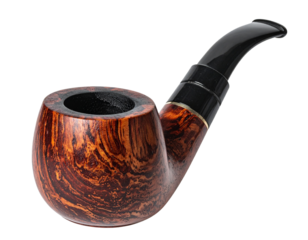  Rustic Wooden Smoking Pipe with Curved Stem, Angled Perspective, Transparent Background