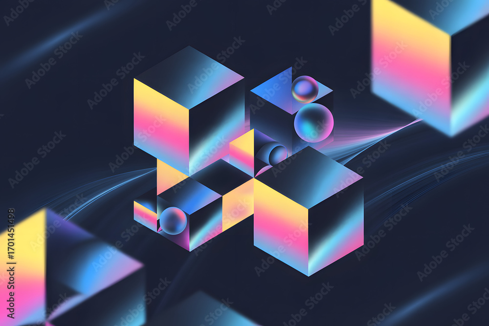 Aufkleber abstract geometric cubes illustration: a mesmerizing digital illustration showcases a cluster of vib