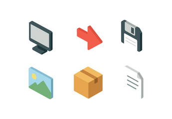 isometric icon items isolated on white background digital capture screen grab arrow icon save image box file line