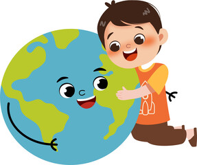 boy hugging earth