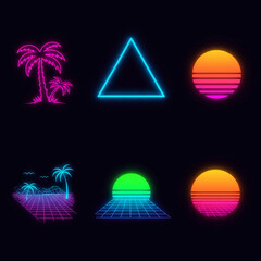 Retro Neon Synthwave Graphics Collection