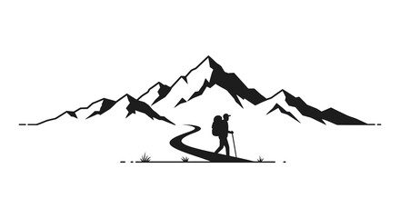 a lone hiker ascends towards majestic mountain peaks under clear sky © Mstsalma