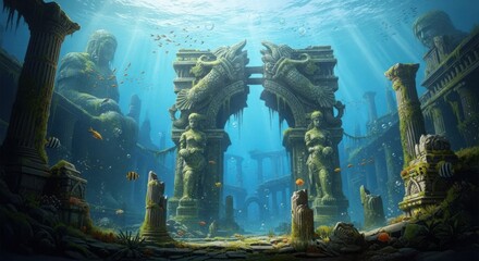Ancient Underwater Ruins With Sculptures And Archway