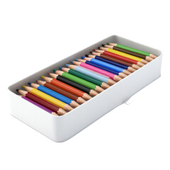 Naklejka premium Colorful pencils in a white tin box