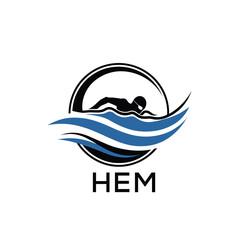 Fototapeta premium HEM Swimming Company logo. HEM Water Sports logo design for entrepreneur and business. HEM Training Branding best icon. 
