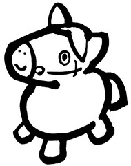 筆絵　馬の玩具　モノクロ