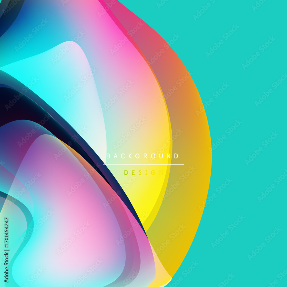 Poster abstract colorful shapes overlap, creating dynamic visual effect. bright gradients, smooth transitio