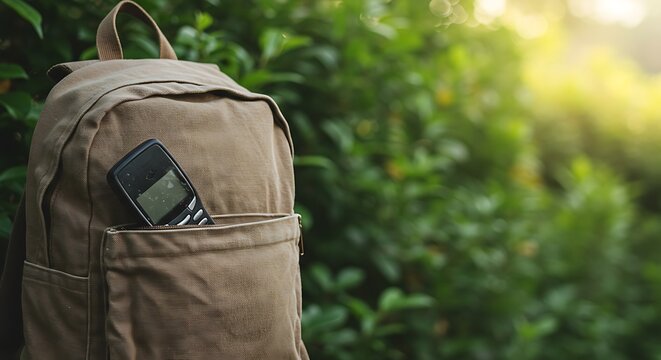 Old Cell Phone in Backpack Pocket Outdoors