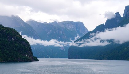 Misty Fjord Panorama with Mountains