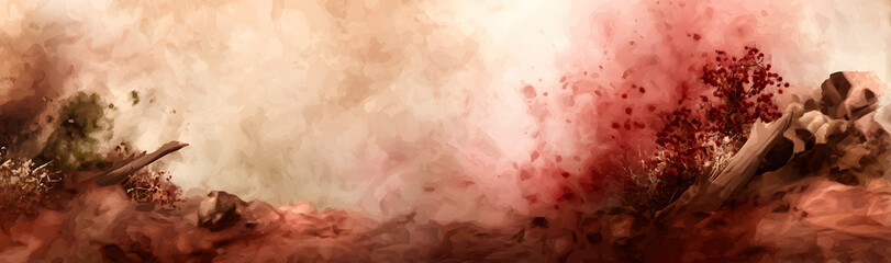 Abstract digital art of war-themed background with red and brown hues, suitable for visual storytelling and battle scenes
