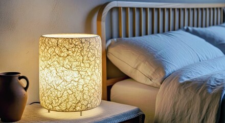Sustainable Blank Mycelium Lamp Shade Mockup in an Earthy Bedroom Setting