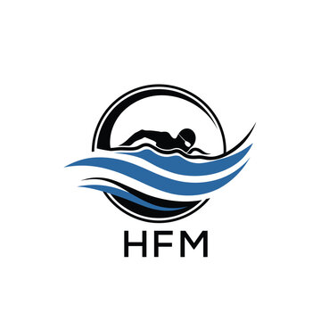 HFM Swimming  Company logo. HFM Water Sports logo design for entrepreneur and business. HFM Training Branding best icon.
