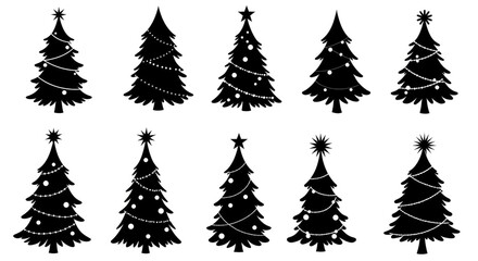 Obraz premium Silhouette Festive Christmas Tree with Decoration Element Icon Collection