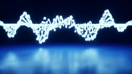 Modern abstract digital waveform visualization movement over a reflective blue surface glowing seamlessly - Powered by Adobe