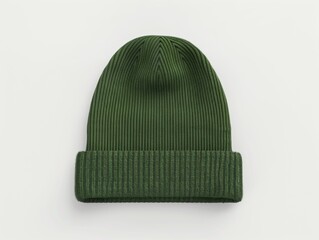 A blank green beanie hat is showcased against a pristine white background for design mockup purposes.