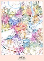 Agra Uttar Pradesh City Map. city background, abstract city printable, city travel, city banner, modern city, city background, abstract watercolor, abstract paint, urban background
