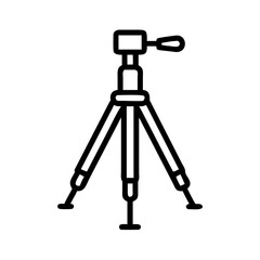 Minimalist line art icon of a professional camera tripod, a symbol of stability for photography and videography equipment