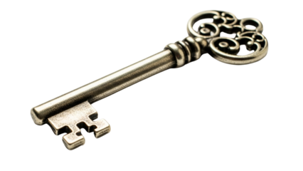 Antique Style Key Isolated on Black Background for security concepts