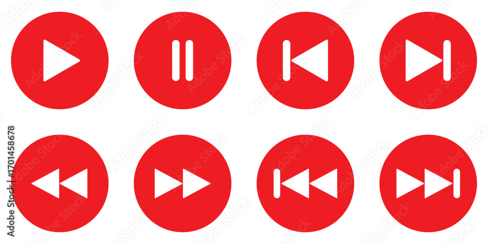 Poster play icon set. media player controls with play, pause, stop, record, rewind and forward vector illus