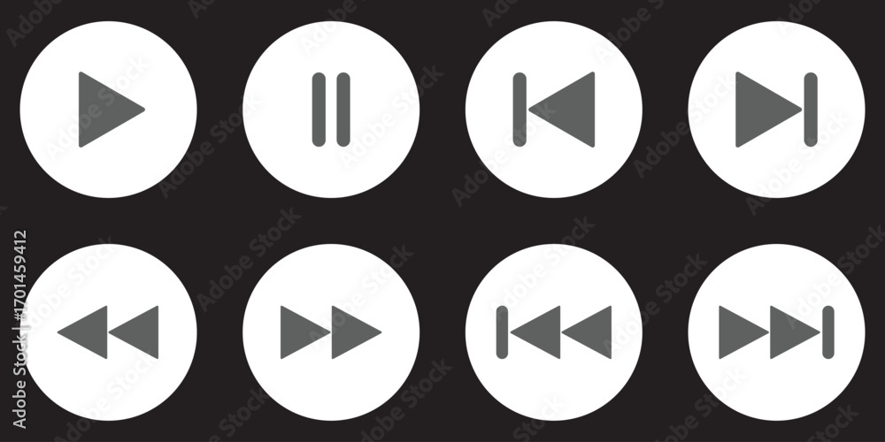 Poster play icon set. media player controls with play, pause, stop, record, rewind and forward vector illus