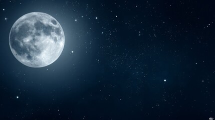 Fototapeta premium Majestic Full Moon Night Sky with Bright Stars and Sparkling Celestial Background